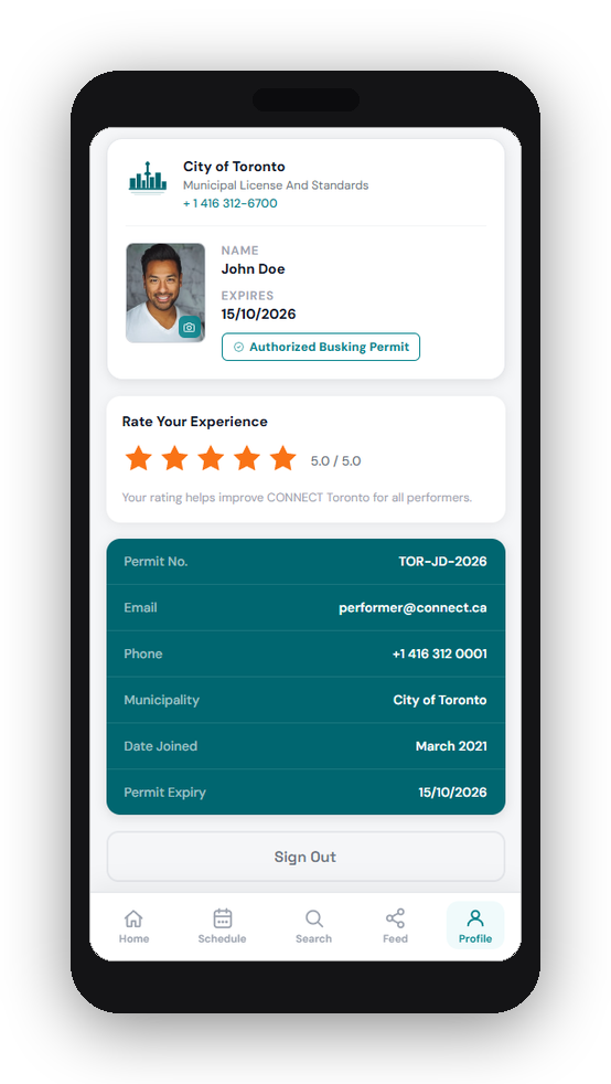 CONNECT Toronto permit card and profile screen